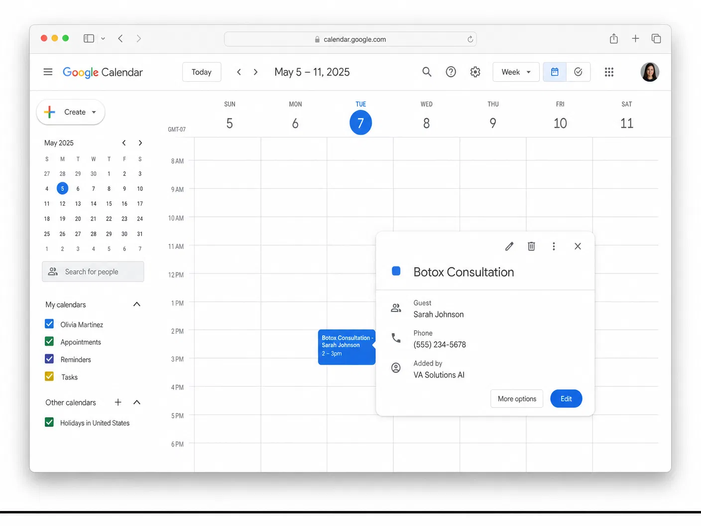 Google Calendar appointment booking example